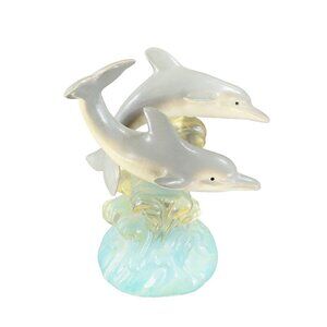 Vintage Herco Gifts Dolphins Swimming Figurine Decor Hard Plastic W Sticker VTG